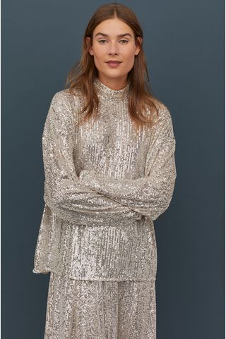 H&M + Sequined Top with High Collar