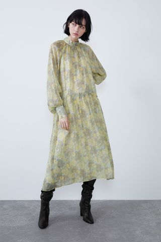 Zara + Metallic Thread Printed Dress