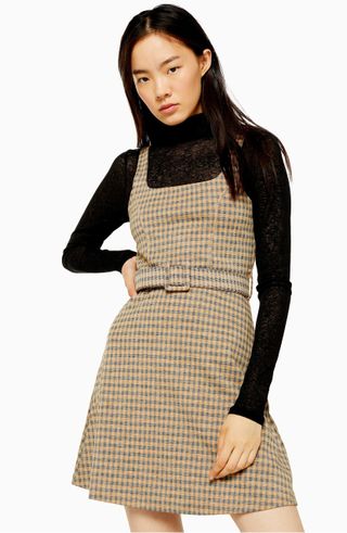 Topshop + Belted Check Pinafore Dress
