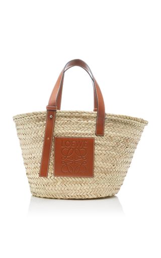 Loewe + Leather-Trimmed Woven Raffia Medium Basket Bag