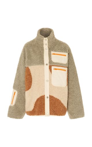 Sandy Liang + Otto Leather-Paneled Colorblock Fleece Jacket