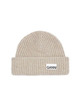 Ganni + Wool Blend Logo Beanie