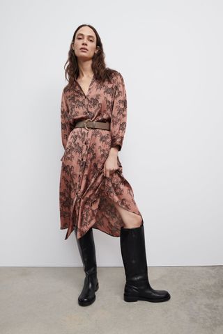 Zara + Satin Effect Print Dress