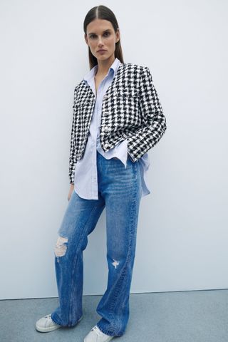 Zara + Checkered Cropped Blazer