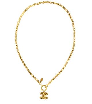 Chanel + 1980s Vintage Chanel Gold Plated Quilted Pendant