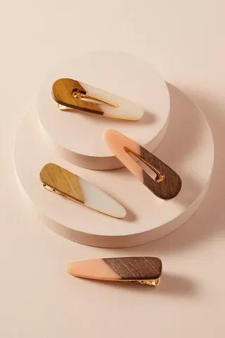 Anthropologie + Set of 4 Wooden Hair Clips