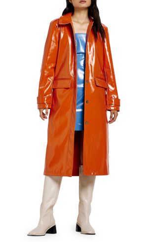 River Island + Faux Leather Longline Coat