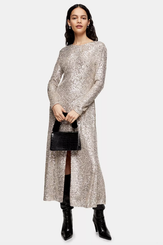 Topshop + Idol Sequin Midi Dress With Gold Sequins
