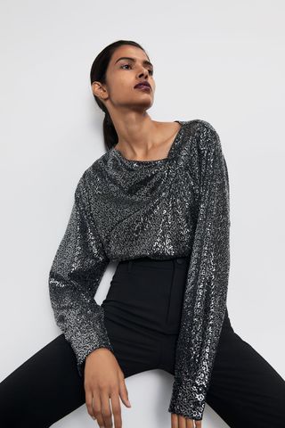 Zara + Knotted Sequin Top