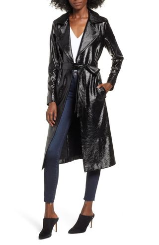 Leith + Faux Patent Leather Trench Coat