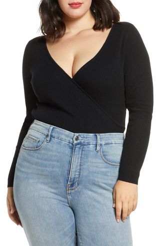 Leith + Ribbed Wrap Front Sweater