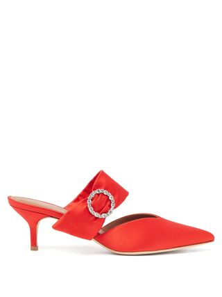 Malone Souliers + Maite Crystal-Buckle Satin Mules