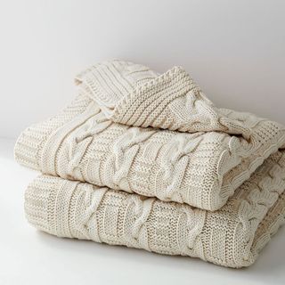 Made*Here New York + Cotton Braided Cable Knit Throw