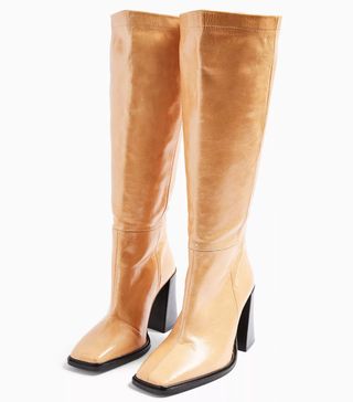 Topshop + Leather Natural Knee High Boots