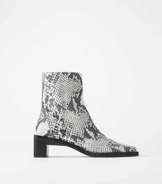 Zara + Square Toed High Heel Leather Ankle Boots