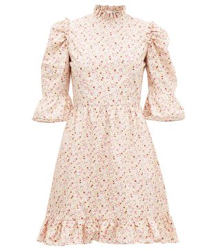 Batsheva + Puffed-Sleeve Floral-Print Cotton Mini Dress