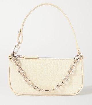 By FAR + Rachel Mini Chain-Embellished Croc-Effect Leather Shoulder Bag