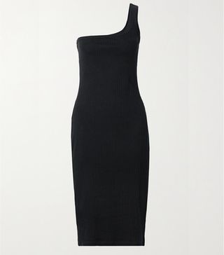 Ninety Perfect + One-Shoulder Ribbed Stretch-Organic Cotton Midi Dress