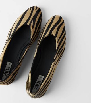 Zara + Animal Print Leather Ballerinas