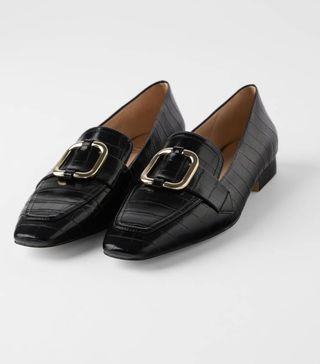 Zara + Mock Croc Loafers With Buckle