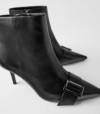 Zara + Leather High Heel Ankle Boots With Buckle