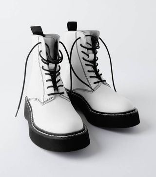 Zara + Flat Leather Ankle Boots With Micro-Toothed Track Sole Detail