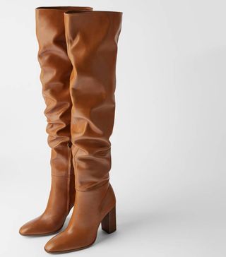 Zara + Over-The-Knee High-Heel Leather Boots