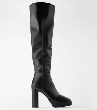 Zara + Leather High-Heel Platform Boots