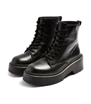 Topshop + Austin Black Leather Lace Up Boots