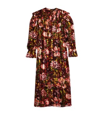 Topshop + Brown Fallen Floral Jacquard Midi Dress