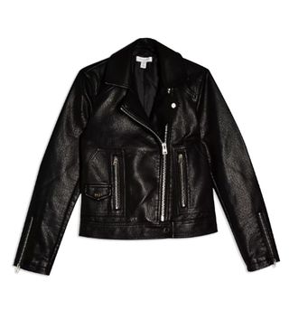 Topshop + Black Faux Leather Biker Jacket