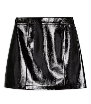 Topshop + Black Faux Leather Vinyl Mini Skirt