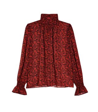 Topshop + Red Paisley Shirred Neck Blouse