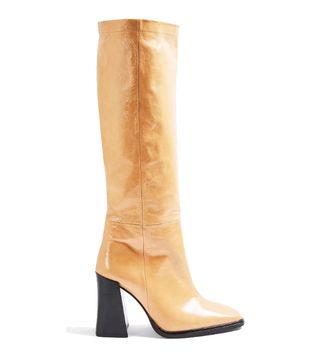 Topshop + Tambi Leather Natural Knee High Boots