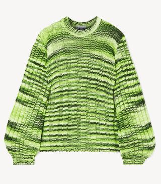 Ganni + Neon Mélange Ribbed-Knit Sweater