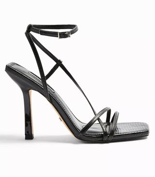 Topshop + Wide Fit Ritz Black Strap High Heels