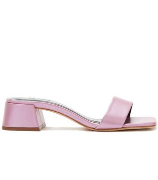 By FAR + Courtney Leather Block Heeled Mule Sandals in Lilac