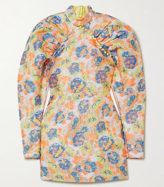 Rotate Birger Christensen + Kim Button-Detailed Metallic Floral-Jacquard Mini Dress