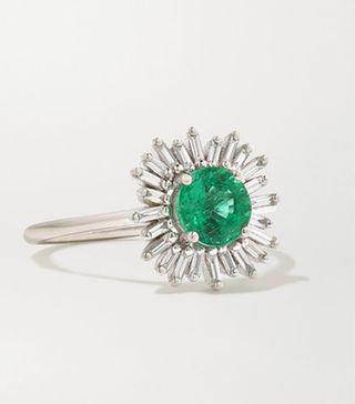 Suzanne Kalan + 18-Karat White Gold Emerald and Diamond Ring