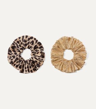 Loeffler Randall + Hailey Set of Two Leopard-Print Satin And Lamé Hair Ties
