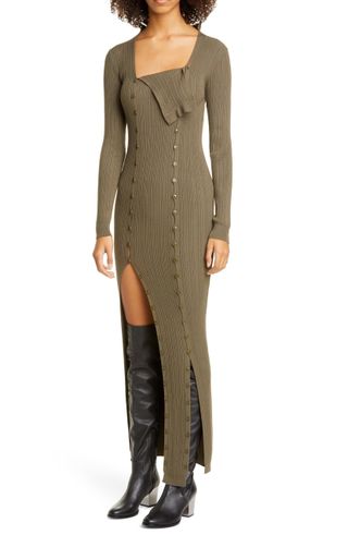 Jacquemus + Maille Azur Button Panel Long Sleeve Ribbed Dress
