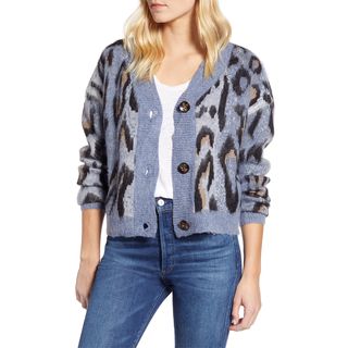 RD Style + Leopard Jacquard Cardigan Sweater