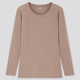 Uniqlo + Heattech Jersey Crew Neck Thermal Top in Brown