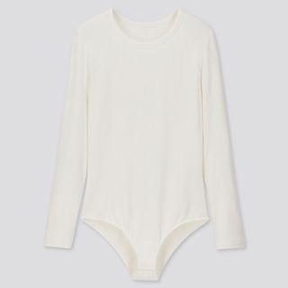 Uniqlo + Heattech Ribbed Thermal Bodysuit in Off-White