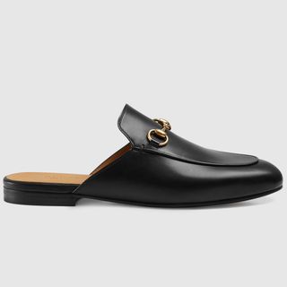 Gucci + Black Leather Princetown Backless Loafers