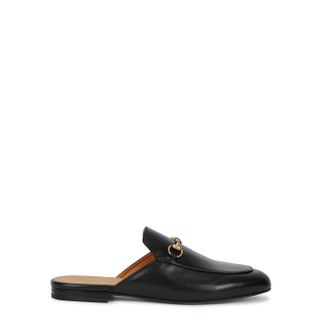 Gucci + Princetown Black Leather Backless Loafers