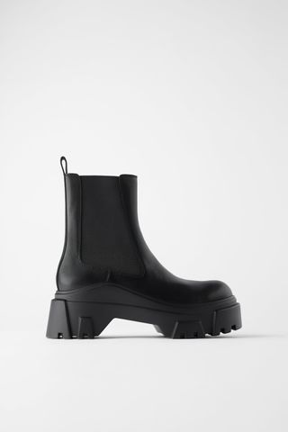 Zara + Leather Ankle Boots With Lug Soles