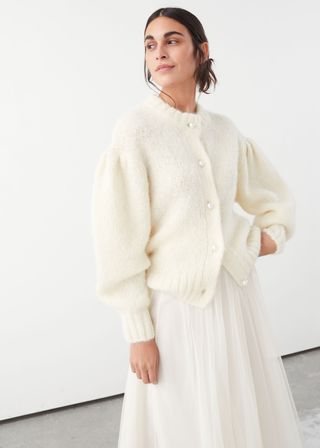 & Other Stories + Pearl Button Puff Sleeve Cardigan