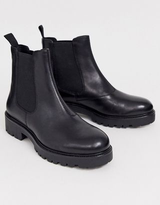 Vagabond + Kenova Black Leather Chunky Flat Ankle Boots