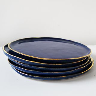 Att Pynta + Handmade Indigo Glaze Plate With 24 Carat Gold Detailing, Single